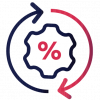 Circular arrows surrounding a gear icon with a percent symbol in the middle